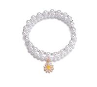 Dainty Pearl Bracelets Bohemia Alloy Daisy Pendant Pearl Elastic Bracelet for Women Handmade Natural Stone Bead Starfish Wax Thread Woven Pearl Elastic Bracelet for Women Jewelry, Metal, no gemstone