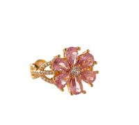 Dainty Pink Rhinestone Flower Open Band Ring for Women Sweet Floral CZFinger Adjustable Rings Elegant Delicate Promise Engagement Wedding Birthday Cocktail Stackable Thumb Jewelry Gifts Comfort Fit