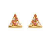 Dainty Pizza Small Stud Earrings for Women 18k Gold Plated Sparkly Red Cubic Zirconia Funny Cute Food Triangle Cheese Lovely Tiny Mini Cartilage Earring Valentine's Day Birthday Jewelry BFF