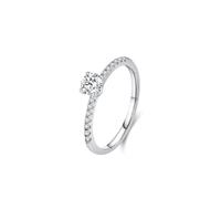 Dainty Promise Ring, Unique White Gold Rings Elegant Row Design 4 Prong 0.25ct Round Diamond and Moissanite Platinum Size T 1/2