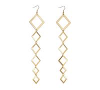 Dainty Rectangle Long Tassel Dangle Drop Earrings for Women Gold-tone Unique Rhombus Geometric Dangling Lightweight Fashion Trendy Jewelry for Party Her, L, Metal, No Gemstone