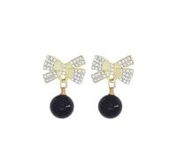 Dainty Rhinestone Bowknot Pearl Danging Earrings for Women,Grace Statement Pearl Christmas Drop Dangle Earrings,Charm Festival Gathering Jewelry Gifts, L, Metal, No Gemstone