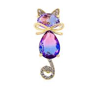 Dainty Rhinestone Cat Animal Brooch Pin for Women Girls Gold Plated Austrian Crystal with Gradient Color Cute Kitten Brooches Lapel Pins Fashion Birthday Christmas Festival Jewelry Gift for Daughter