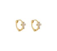 Dainty Rhinestone Cross Hoop Earrings,Glittering Plated Gold Cubic Zirconia Crucifix Small Huggie Earrings,Aesthetic Crystal Cross Statement Earrings, L, Alloy Steel, No Gemstone