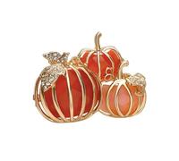 Dainty Rhinestone Pumpkin Brooch Trio - Gold-Tone Halloween Fruit Lapel Pin for Hats, Bags & Coats, Autumn Festival Accessory Statement Jewellery Gift for Women