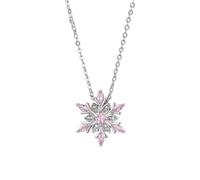 Dainty Rhinestones Snowflake Christmas Choker Necklace for Women Sparkly CZ Blue Pink Crystal Simple Winter Flower Pendant Adjustable Chain Necklaces Fashion Xmas Festive Holiday Party Jewelry Gift