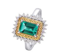 Dainty Rings for Women, Womens Wedding Bands 4 Prong Flower and Rectangle Shaped with 3ct Emerald and Moissanite Silver Gold Green 18.1K White Gold Size J 1/2