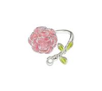 Dainty Rose Flower Adjustable Open Stacking Rings for Women Elegant Pearl Enamel Floral Expandable Wrap Finger Band Statement Rings Wedding Valentine Engagement Holiday Comfort Fit Trendy Jewelry, 4