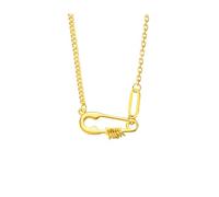 Dainty Safety Pin Pendant Goldtone Necklace for Women Men Simple Paperclip Charm Choker Statement Cuban Link Chain Necklaces Fashion Birthday Christmas Jewelry Gifts for Wife Girlfriend Daughter