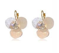 Dainty Shell Pearl Clover Flower Drop Hoop Earring for Women Round CZ Cherry Blossom Hoops Earrings White Floral Lever Back Hooped Chic Jewelry for Wedding Engagement