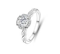 Dainty Silver Ring, Vintage Rings Twisted Infinity Ring with Flower Round Moissanite 1ct Platinum Size U 1/2