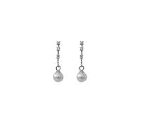 Dainty Silver Tone Crystal Linear Drop Pearl Earrings for Women, Minimalist Long Thin Chain Dangling Pearl Studs, Elegant Daily Wedding Party Jewelry