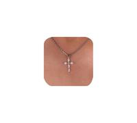 Dainty Simulated Diamond Cross Necklace for Women Cute Tiny Simple Cubic Zirconia Platinum Plated CZ Religious Faith Pendant Birthday Anniversary Classic Necklace Accessories Jewelry Gift