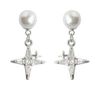 Dainty Star Simulation Pearl Ear Jacket Stud Earrings for Women Crystal Cubic Zirconia Tiny Cross Dangle Drop Cartilage Small Studs Front Back Earring Cute 2 in 1 Jewelry Birthday Christmas