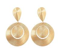 Dainty Texture Circle Disc Statement Dangle Drop Earrings for Women Vintage Gold-tone Unique Geometric Dangling Teardrop Stud Fashion Trendy Jewelry for Party Her
