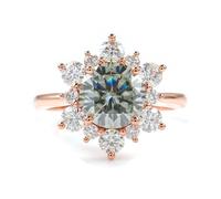 Dainty Wedding Band, Rose Gold Wedding Bands 9K Flower with Light Gray Round Moissanite Size O 1/2
