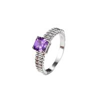 Dainty Wedding Band, The Wedding Band with Vintage Design Solitaire Square Purple Lab Sapphire 1.2Ct 18K White Gold Size N 1/2