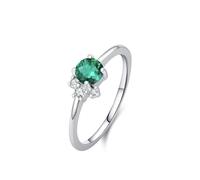 Dainty Wedding Band, Women's Eternity Rings Elegant Design 4 Prong Round 0.5ct Lab Emerald and Moissanite 18K White Gold Size T 1/2