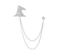 Dainty Witch Hat with Hanging Chain Tassel Brooch Lapel Pin Rhinestone Solitaire CZ Brooches Pins Wedding Party Holiday Dress Suit Tuxedo Coat for Women Men Accessories, S, Rhinestone Metal Crystal
