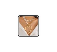 Dainty Y2k Pearl Large Heart Pendant Necklace for Women,Unique Irregular Heart Layer Cuban Chain Necklace Charming Prom Party Jewelry Gifts, L, Metal, No Gemstone