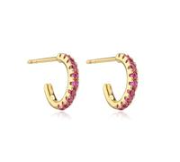 Dainty Zircon Open Hoop Earrings for Women Crystal Small C Shaped Round Hoop Earrings Jewelry, Copper, Zircon