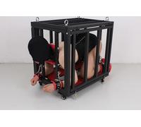 DaiQei BDSM Dog Cage Training Sex Cage With Handcuffs Ankle Cuffs Metal Anal Plug Floor Pillory Punishment Torture Bondage Game Restraint Frame SM Sex Toys For Men Women
