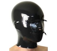 DaiQei Latex Mask BDSM Mask with Nose Tube and Gag SM Bondage Mask 100% Natural Latex Full Mask Fetish Slave Sex Toy for Couple Sex Game Latex Mask Cosplay Party Masquerade Halloween (Color : Schwarz