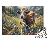 Dairy Cow 1000 Piece Puzzle Home Decor Stress Relief Alpine Meadow for Dad Mum Grandparents Senior Leisure Enthusiasts 52x38cm/1000pcs
