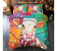Dairy Cow Duvet Cover Emperor, Santa Hat Bedding Set 3 Piece Soft Microfiber Quilt Cover Reversible Duvet Sets with 2 Pillows Zipper Closure L-44