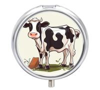 Dairy Cow Pill Box Cute Round Pill Case Portable Medicine Tablet Vitamin Holder Organizer for Purse Pocket
