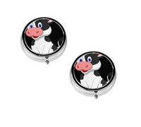 Dairy Cow Print Pill Box, Round Pill Organizer, 3 Compartment Small Pill Case for Purse & Pocket, Portable Medicine Box, Travel Pill Case