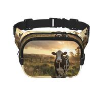 Dairy Cow Print Square Double Layer functionality Waist Bag Unisex Crossbody Pack Travel Workout, Black, One Size