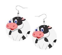 Dairy Cow Prints Leather Round Earrings Pendant Stylish And Light Lightweight Dangle For Women Girls, One Size, Leather, No Gemstone
