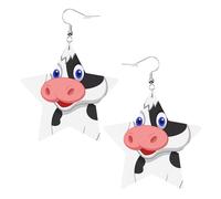 Dairy Cow Prints Leather star earrings Pendant Stylish and light Lightweight Dangle for Women Girls, One Size, Leather, No Gemstone
