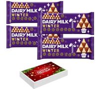 Dairy Milk Christmas Winter Chocolate Bar 100g With Gift Box - Milk and white chocolate in a Christmas shaped bar - cdb (4 x Bars)