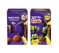 Dairy Milk Easter Egg Variety Pack, Giant Buttons and Freddo Faces Medium Milk Chocolate Eggs, Suitable for Vegetarians, 96g and 90g, Pack of 2