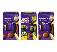 Dairy Milk Easter Egg Variety Pack, Giant Buttons and Freddo Faces Medium Milk Chocolate Eggs, Suitable for Vegetarians, 96g and 90g, Pack of 3
