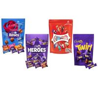 Dairy Milk Heros & Roses & Twirl Pouch 270g & NewCelebrations Chocolates Sharing Pouch 325g, Pack of 4, An Assortment of Milk Chocolates Perfect for Sharing For Christmas & New Year