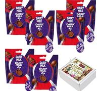 Dairy Milk Mini Chocolate Eggs,Crunchy Almond Caramel Eggs Bag 77g With Easter Gift Box - Perfect For Party Bag Fillers - cdb (6 x Bags, Dairy Milk and Crunchy Almond Caramel Pieces Egg Bags 77g)