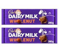 Dairy Milk Wholenut Chocolate XL Block 280g, Pack of 2, Milk Chocolate With Hazelnuts Perfect for Sharing