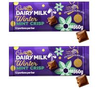 Dairy Milk XL Mint Crisp, Biscoff, Wholenut, Fruit & Nuts, Oreo and Galaxy Chocolate Bar 280g to 360g, Perfect for Sharing For Christmas & New year (x2, Winter Mint Crisp 360g)