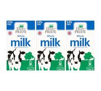Dairy Pride UHT Whole Milk 1L Pack of 3 Full Fat 3.5% Long Shelf Life Calcium Dairy Drink Multipack Catering Hospitality Office Pantry Drink with Welari Thank You Card | (3pack) (3L)