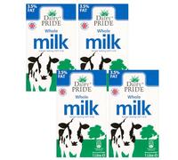 Dairy Pride UHT Whole Milk 1L Pack of 4 Full Fat 3.5% Long Shelf Life Calcium Dairy Drink Multipack Catering Hospitality Office Pantry Drink with Welari Thank You Card | (4pack) (4L)