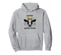 Dairy Queen/King Cow Royalty Funny Farm Humor Pullover Hoodie, Adult Unisex, Heather Grey, M