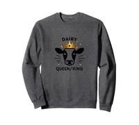 Dairy Queen/King Cow Royalty Funny Farm Humor Sweatshirt, Adult Unisex, Dark Heather Grey, L