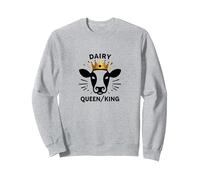 Dairy Queen/King Cow Royalty Funny Farm Humor Sweatshirt, Adult Unisex, Heather Grey, L