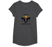 Dairy Queen/King Cow Royalty Funny Farm Humor T-Shirt, Girls, Dark Heather Grey, XS