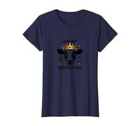 Dairy Queen/King Cow Royalty Funny Farm Humor T-Shirt, Women, Navy, M