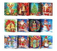 DairyDing 12 Packs DIY 5D Diamond Painting Christmas Cards Kits for Adults Xmas Snowman Santa Claus Diamond Art Greeting Cards Art Craft Gifts for Christmas Family and Friends