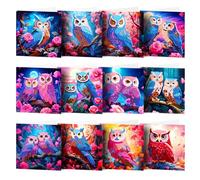 DairyDing 12 Packs DIY 5D Diamond Painting Flowers Owl Cards Kits for Adults Owl Diamond Art Greeting Cards Art Craft Gifts for Christmas Valentine's Day Family and Friends